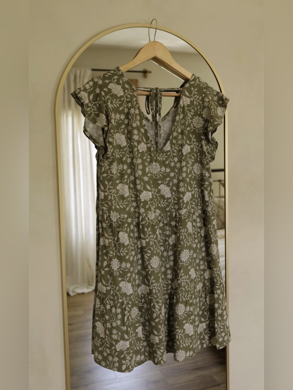 Olive Green Floral Dress - Picture 2 of 8
